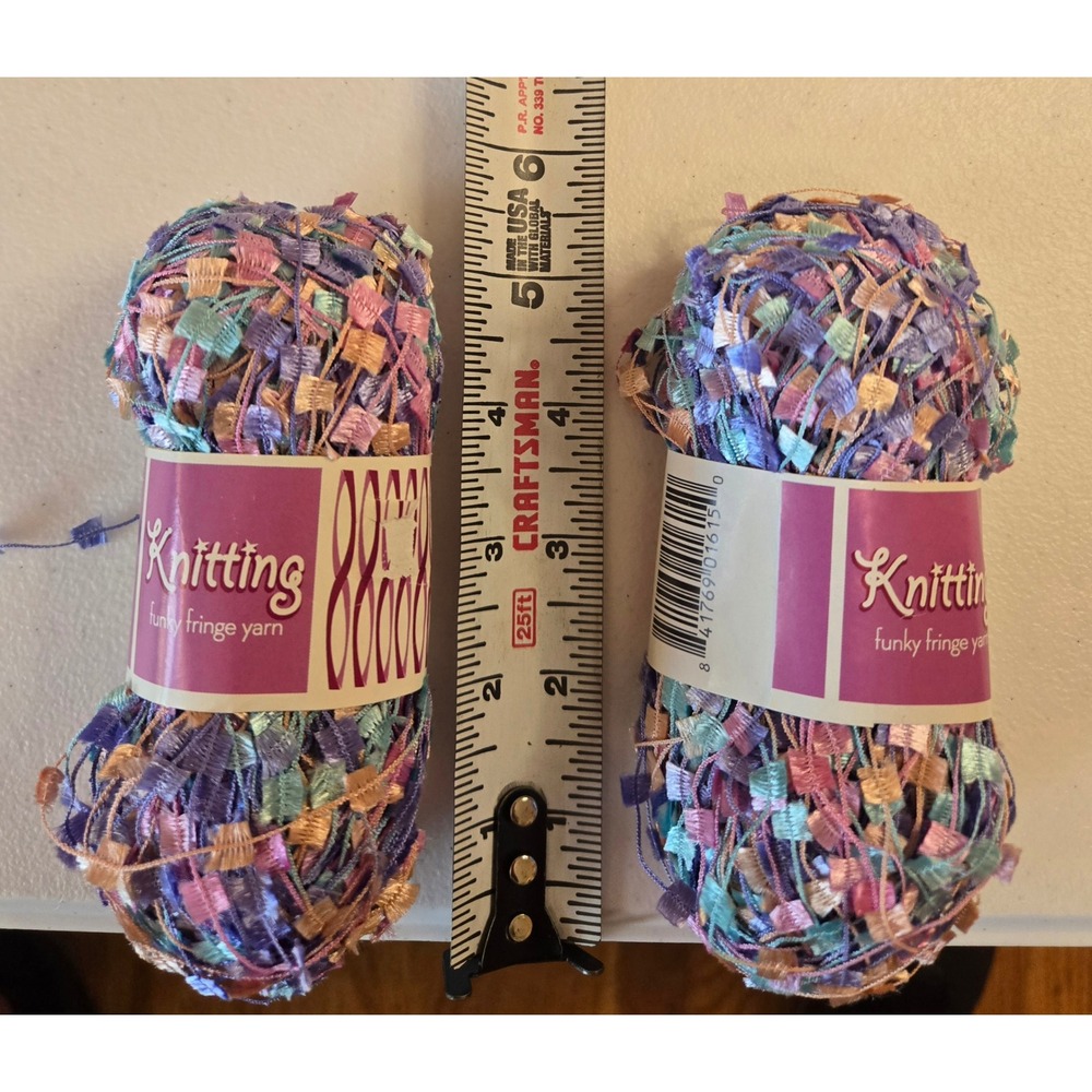Knitting Funky Fringe Yarn Lot of 2 Pastel Multicolor Ribbon 180 Yards 1615